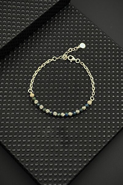 FRNCH 925 Ayar Gümüş ve Afrika Lapis Lazuli Doğal Taşlı Siyah Renk Erkek Bile...