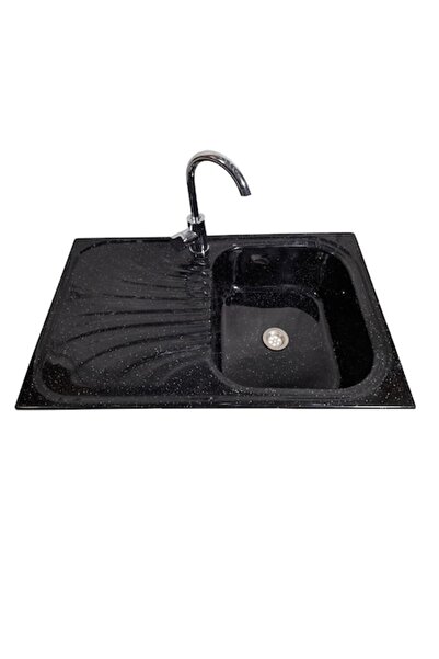 RAY Chiuvetă de bucătărie, material compozit, negru marmorat, 800 x 500 mm, a...