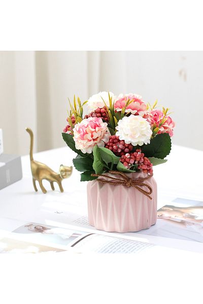 Leexo Floral arrangement with hydrangeas, pink ceramic vase, size 21/x24 cm
