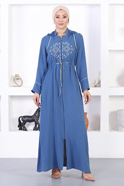Missvalle Κεντημένη με κουκούλα Abaya Blue 12210