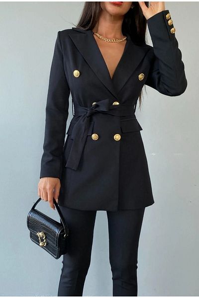 Moda İkra Button Detailed Belted Jacket Trousers Suit