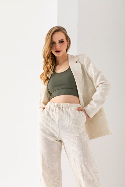 VUNTAL Women's Linen Embroidered Trousers