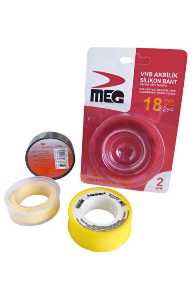 KSO YAPI MARKET Elektrik Bandı 3m/Çift Taraflı/Teflon Bant/Doğalgaz Teflonu/B...