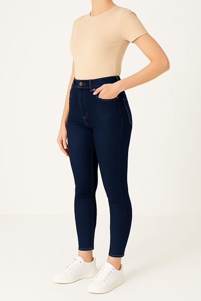 DELDNM Jhon Women's Navy Blue Super Skinny Fit Stretch Lycra Denim Jean Narrow Leg Jeans