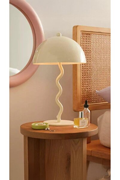 Fico Home Modern Tasarım Mars Zigzag Abajur Metal Gövde Krem