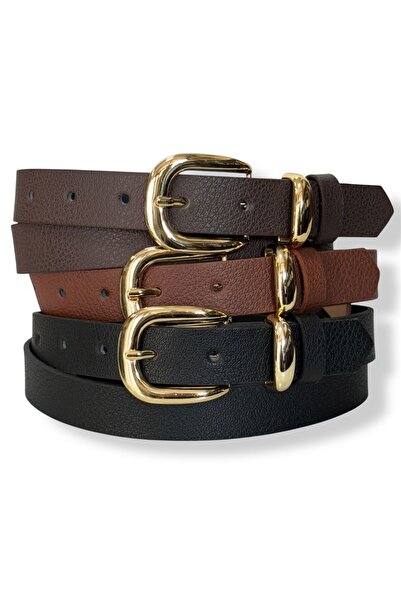 Kemerix Women's Gold Buckle 3-Piece Belt Set