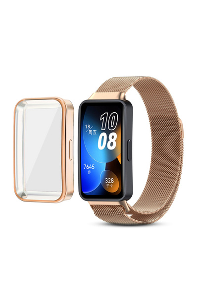 O Ozone هواوي باند 8 | هواوي باند 9 مع غطاء TPU | سوار ميلانو | ذهبي وردي