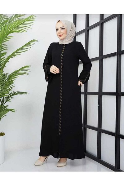 MissPul Large Size Stone Striped Ferace Black