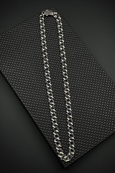 FRNCH 925 Ayar Gümüş İtalyan Model Siyah Zirkon Taşlı Siyah Renk Erkek Kolye ...