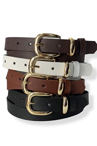 Kemerix Women's Gold Buckle 4-Piece Belt Set