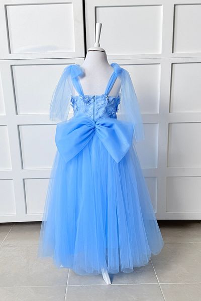 modabesta 3D Floral Long Girl's Evening Dress and Party Dress with Blue Crown Gift