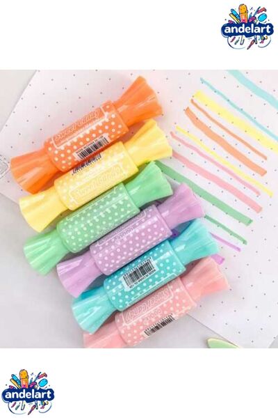 andelart Sweet Candy - Şeker Şekilli Fosforlu Kalem Seti - Çift Taraflı 6 Ren...