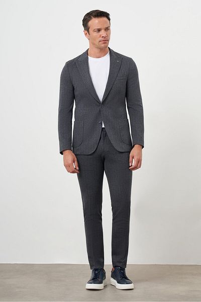 Morven Men's Smoked Polyviscon Trend Striped Pattern Slim Fit Pointed Collar Suit
