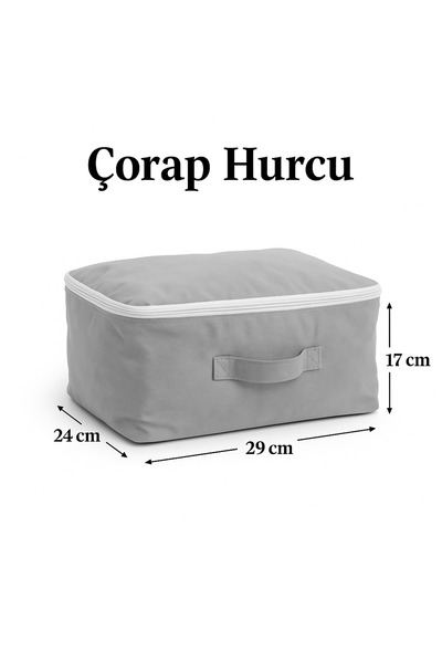 YELLOW STARY HOME DECOR (2 Pieces) Sock Bag Gray Fabric Organizer Zipper Storage Bag Drawer Organizer 29X24X17Cm