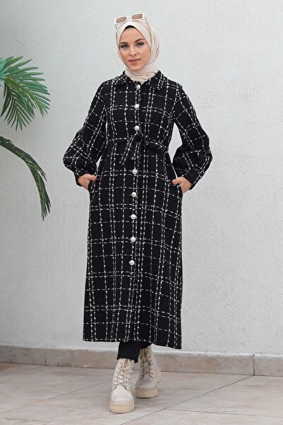 Missvalle Düğmeli Kaşe Kaban Siyah 19600