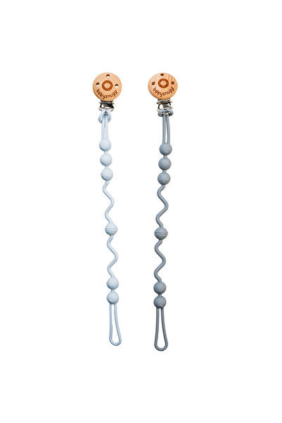 BabySnugg Set lanț suzetă din silicon, 2 bucăți, cleme din lemn, fără BPA, albastru