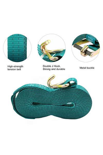 TOTAL 5 Ton Ratchet Tie Down Strap with J Hook and Metal Buckle 10 Meter Heavy Duty Strap THTRS5101