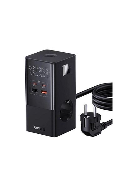 Baseus Incarcator retea PowerCombo, cu prelungitor, 100W, 2x AC, 2x USB-C, 2x USB-A, 1.5m (Negru)