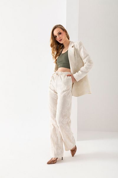 VUNTAL Women's Linen Embroidered Trousers