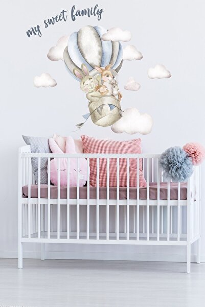 Sim Tasarım Rabbit Family with Balloons Wall Sticker Set
