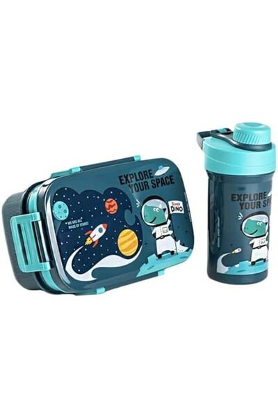 Twisoo Kids Space Lunch Box and Water Bottle Combo Set - 1800ml Leakproof 3-Compartment Lunchbox wit
