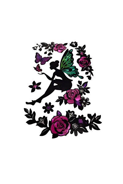Bibilel Sticker de perete Zana, Fluturi si Flori, 30 x 20 cm, Multicolor