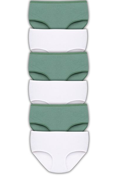 Ramior Women's 6 Pack Cotton Slip Panties Set - White & Green Relaxed Fit