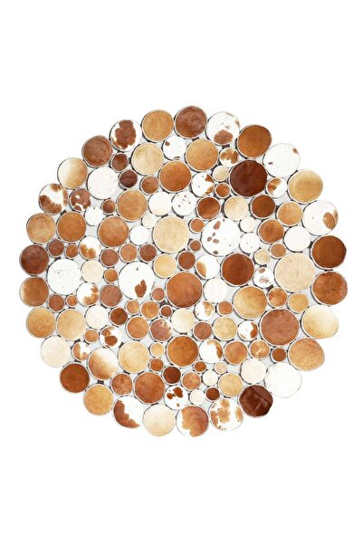 deco marié Kahverengi Tonlarda Yuvarlak Dana Derisi Halı – El Yapımı Doğal ve...