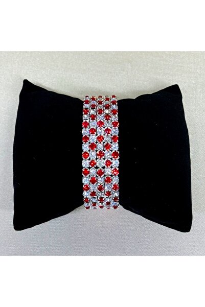 FashionForYou Bratara lata Noyr, cu pietre semipretioase, pentru femei, Rosu