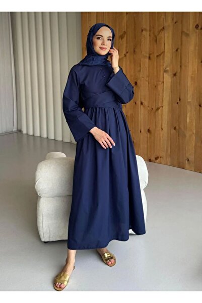 TESETTÜR AKBAŞ فستان بوبيلين بتفاصيل أزرار متقاطعة ورباط