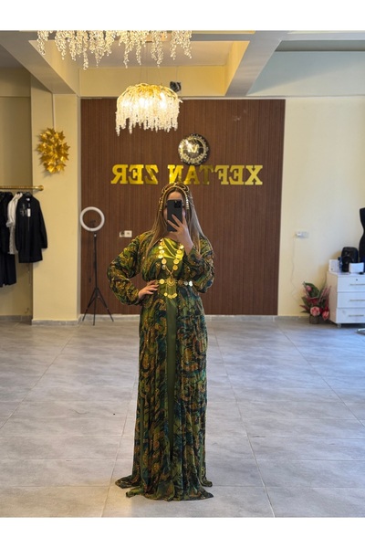 Xeftan zer Taş işlemeli yeşil kaftan