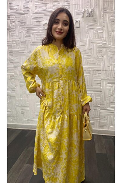 My Destino Tesettür Desenli Mango Kumaş Elbise