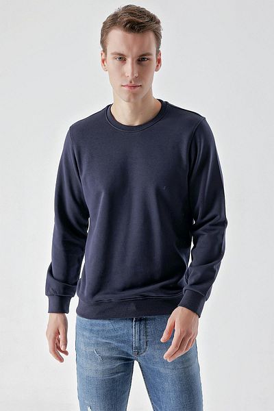 Morven Men's Navy Blue Basic Crew Neck Sweat-Shirt
