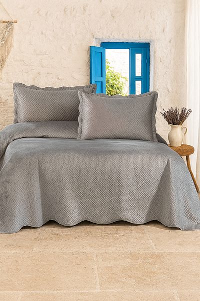 Evimcim Elegant Wave Double Bedspread Set 250X260 cm + 2 Flounce Pillowcases 50X70 cm