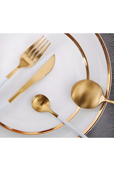 COOYA 24-Piece Modern Stainless Steel Cutlery Set, Highly Polished, Classy Design (Gold and White)