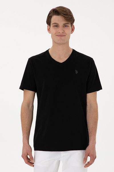 U.S. Polo Assn. Men's Black V-Neck T-Shirt with Embroidered Logo