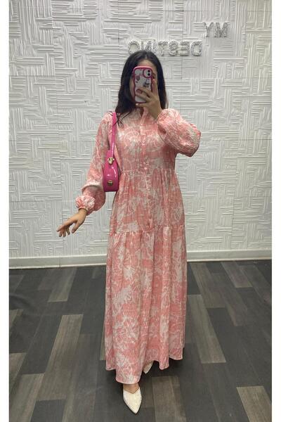 My Destino Tesettür Desenli Mango Kumaş Elbise