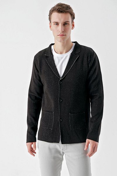 Morven Men's Black Trendy Patterned Buttoned Knitwear Cardigan