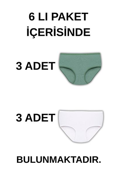 Ramior Women's 6 Pack Cotton Slip Panties Set - White & Green Relaxed Fit