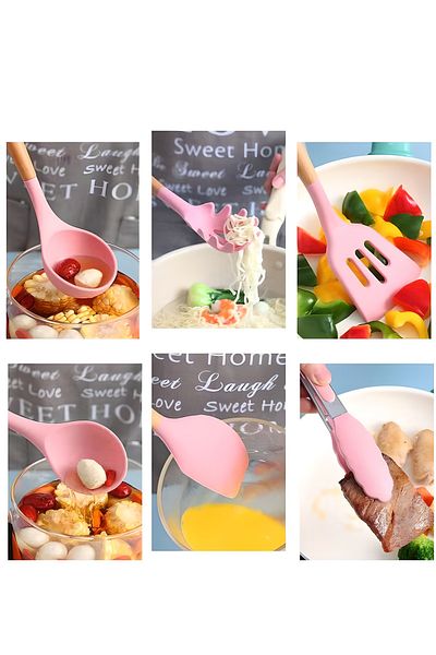 COOYA 12-Piece Silicone Kitchen Utensil Set, Nonstick Cooking Tools, Heat-Resist (Pink)