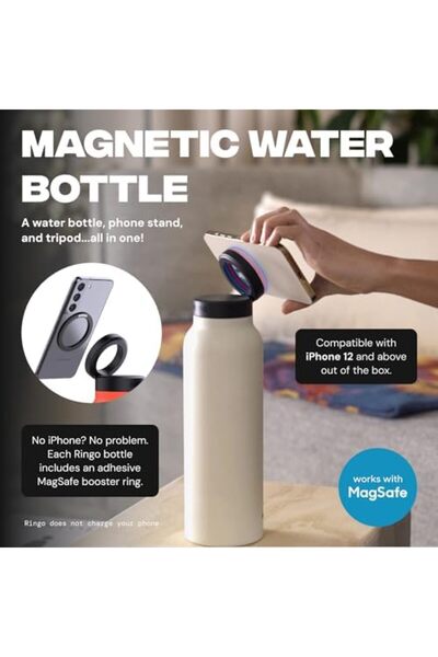 Ringo All-in-One Water Bottle, Tripod, & Magnetic Phone Mount: Stainless Steel Insulated Water Bottl