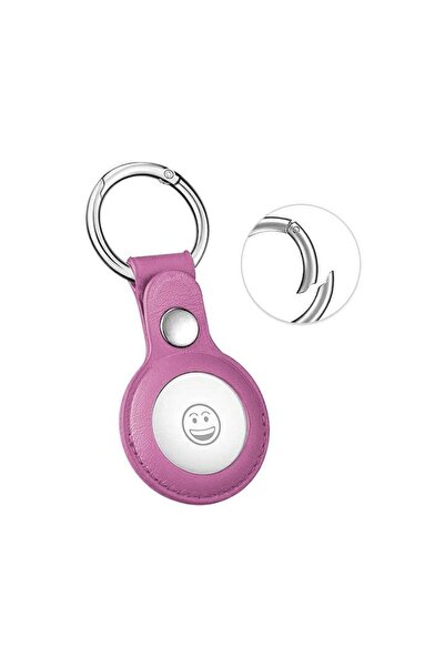 Bibilel Leather Case Compatible with Apple AirTag, Keychain, Pink