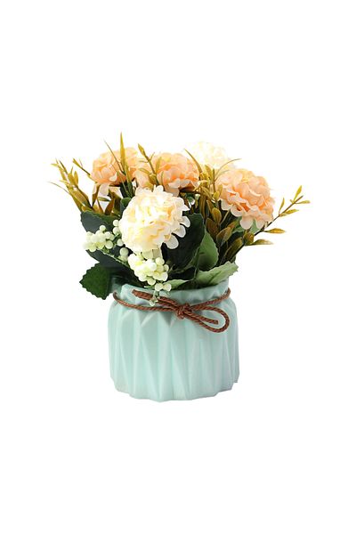 Leexo Floral arrangement with hydrangeas, Turquoise ceramic vase, size 21/x24 cm