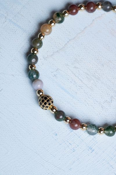 DENİZ Certified Indian Agate Natural Stone Bracelet