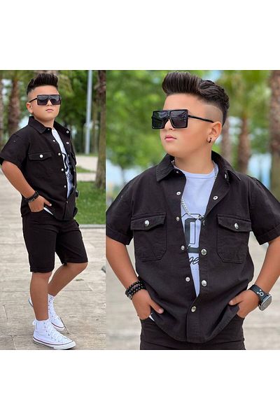 Uslukids Boy's Summer/Shirt-Shorts-T-Shirt Casual Set