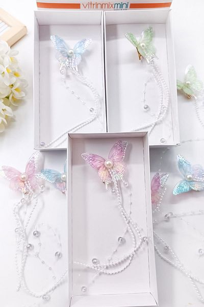 VİTRİNMİXMİNİ Pearl Detail Hanging Blue Color Butterfly Buckle -Boxed- 1 Piece