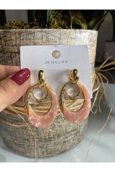 ŞİMŞEK KIRTASİYE BİJUTERİ Steel Moving Earrings Gold Detail Double Ring Women...