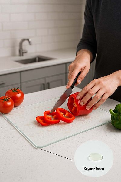 Jenisa Glass Cutting Board Non-Slip Base 30X20Cm - Cream