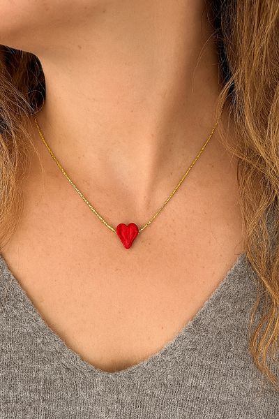 SEZİNİN TAKI DÜKKANI Handmade Glass Heart Murano Beads Necklace
