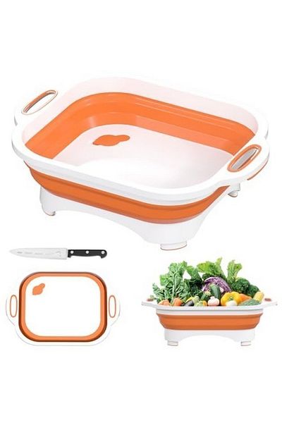 Gintan Masa de taiat 3 in 1, pliabila multifunctionala, cu cutit, pentru camping, portocaliu,